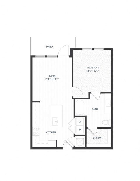 Floor plan for 1 bed, 1 bath, 730 sqft